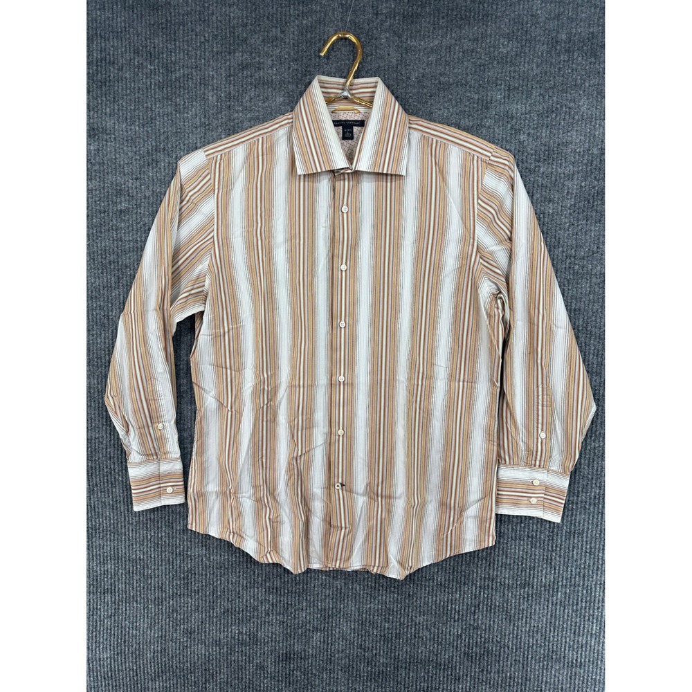 Banana Republic Button Down Mens L 16-16.5 Brown Striped Excellent Long Sleeve